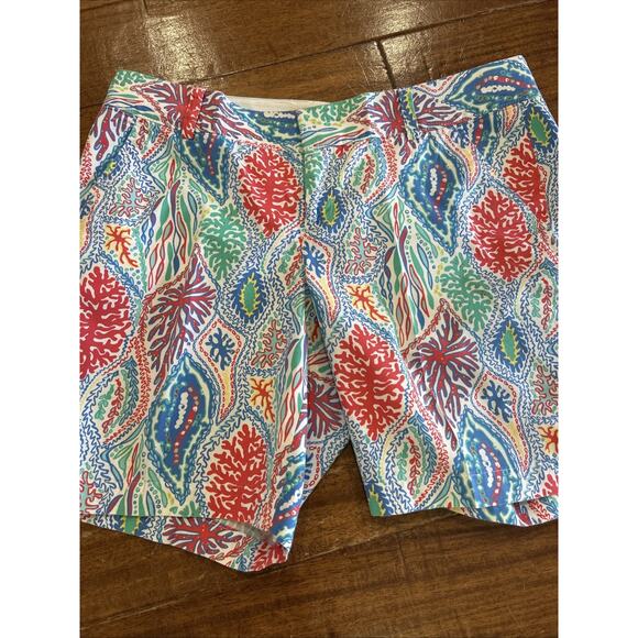 Lilly Pulitzer the Chipper short 8" inseam. Blue Coral green Size 12 - Picture 2 of 7
